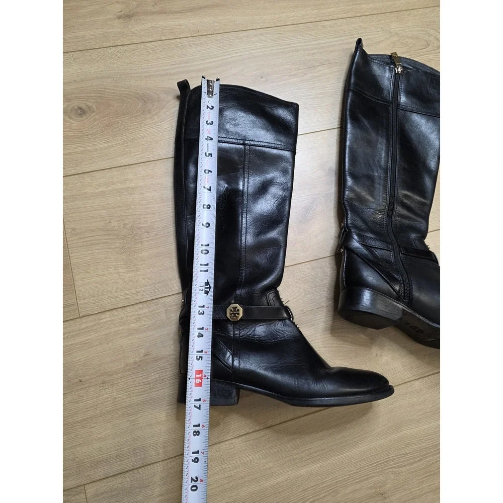Tory Burch Brita Black Leather Tall Riding Boots Women's Size 7M Gold Hardware